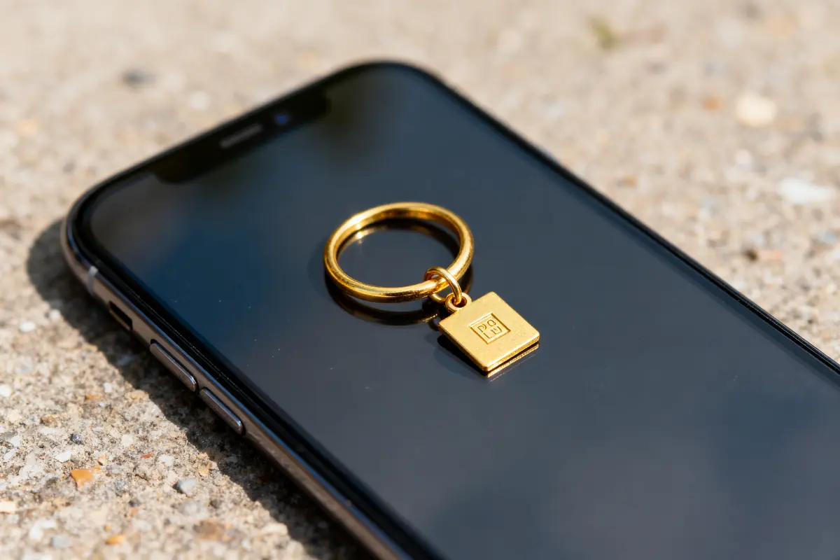Porte-clés plaqué or sur smartphone illustrant la signification du poinçon plaqué or sur bijoux